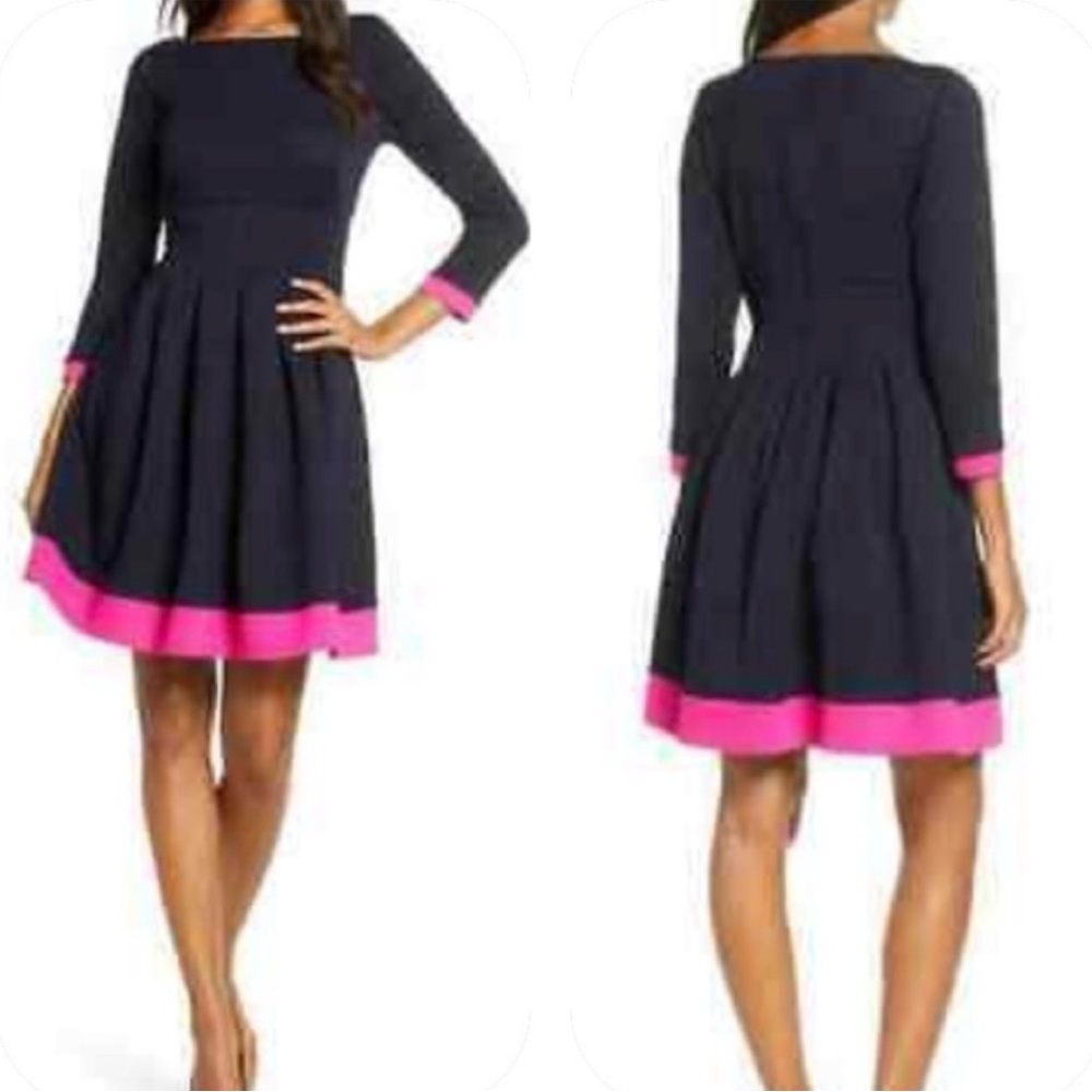 Eliza J Navy and Pink Fit & Flare Dress
